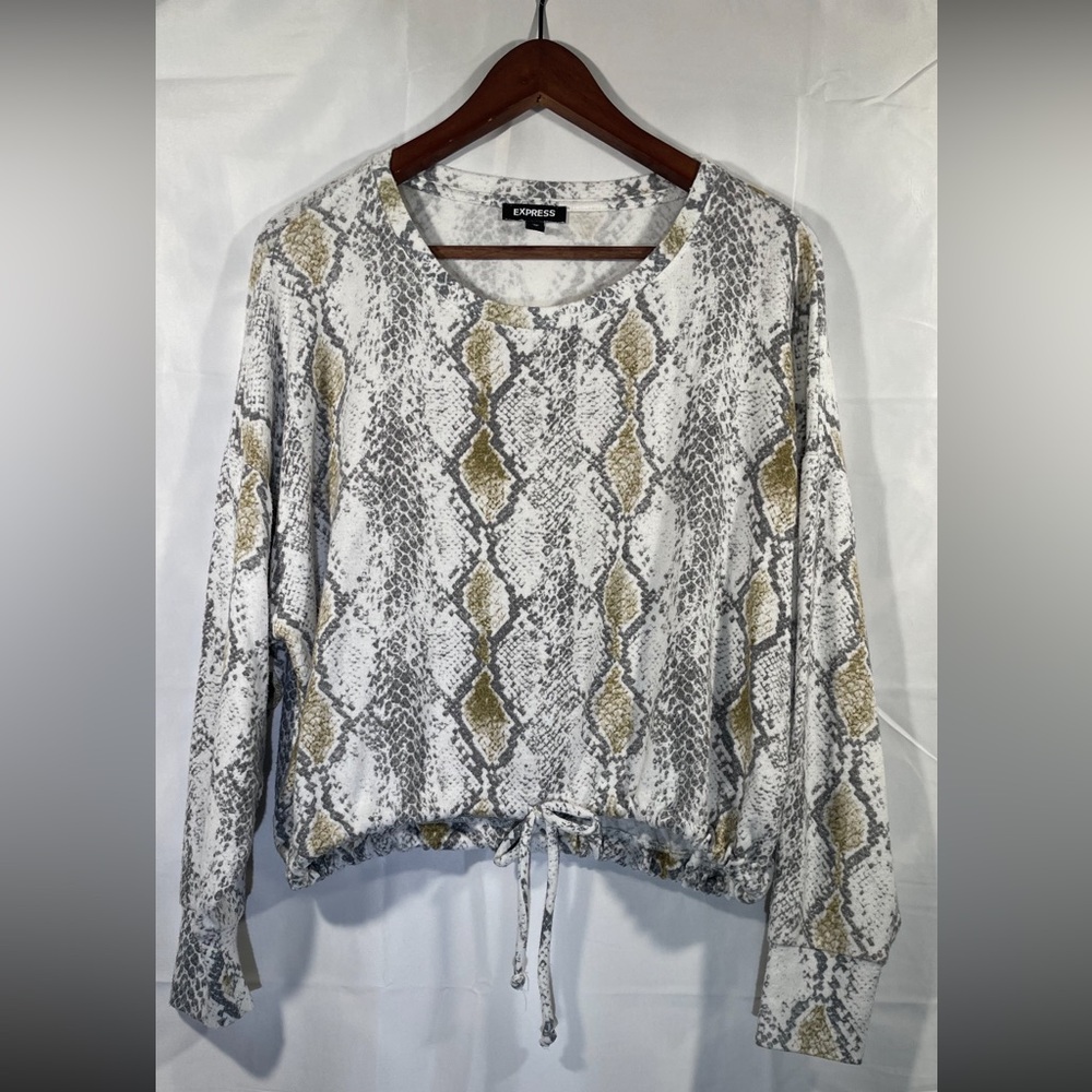 Express Snakeskin Print Women's Long Sleeve Scoop Neck Crop Tie Top Sz XS